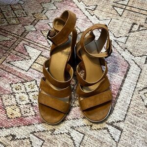 Brown Strappy Chunky Heels with Belt Closure